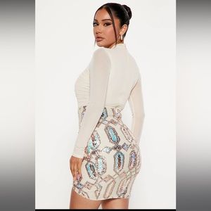 Micaela Sequin Midi Dress - Ivory/combo